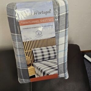 Portuguese Flannel 3-piece Sheet Set, Twin,  NWT, gray plaid